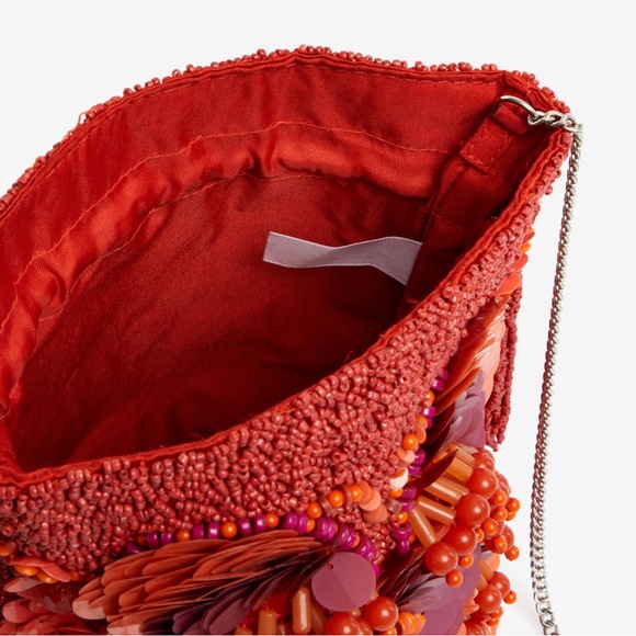 Viral Beaded Bag Red with Floral detail, Handcrafted in India, NWT - Picture 4 of 5